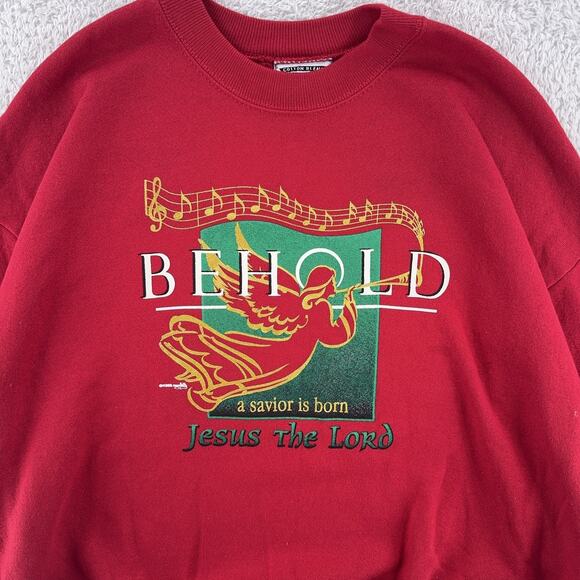 Vintage Lee Sweatshirt Mens XL Red Behold Jesus The Lord Baptist Church 90s USA - Picture 1 of 11